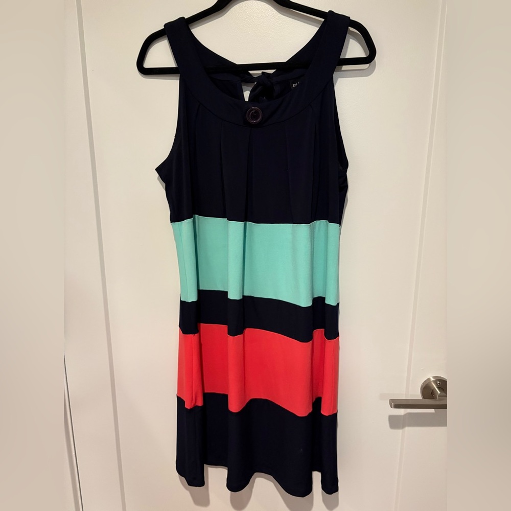 Enfocus Studio Navy and Coral Striped Midi Dress